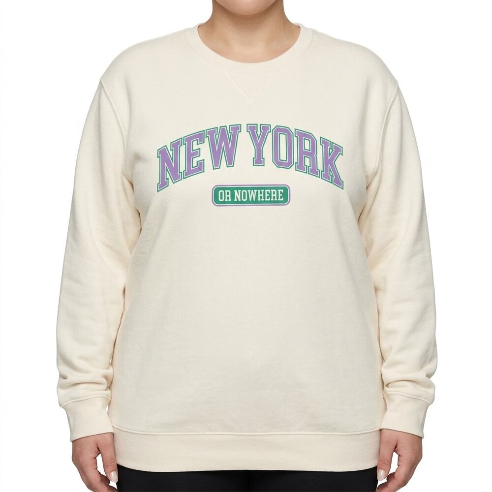 New York or Nowhere NYON Cream Purple Green Crew Neck Sweatshirt size 2X / XXL